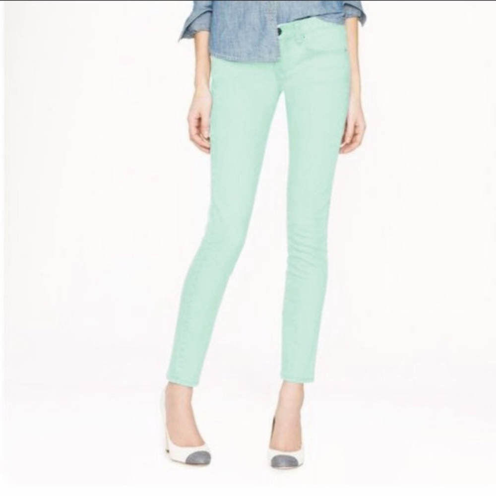 J. Crew Toothpick Mint Green Ankle Jeans